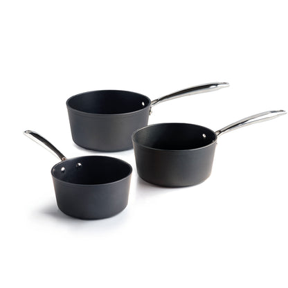 Set de 3 casseroles Alux Pro - en aluminium forgé et acier inoxydable - 16 + 18 + 20 cm - Noir