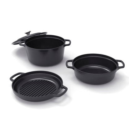 Stackable cast iron dutch oven set 4 pieces - Black