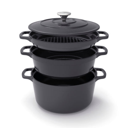 Stackable cast iron dutch oven set 4 pieces - Black