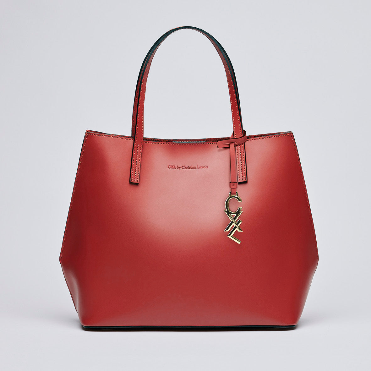 Leather handbag with removable pouch - Rivoli Red