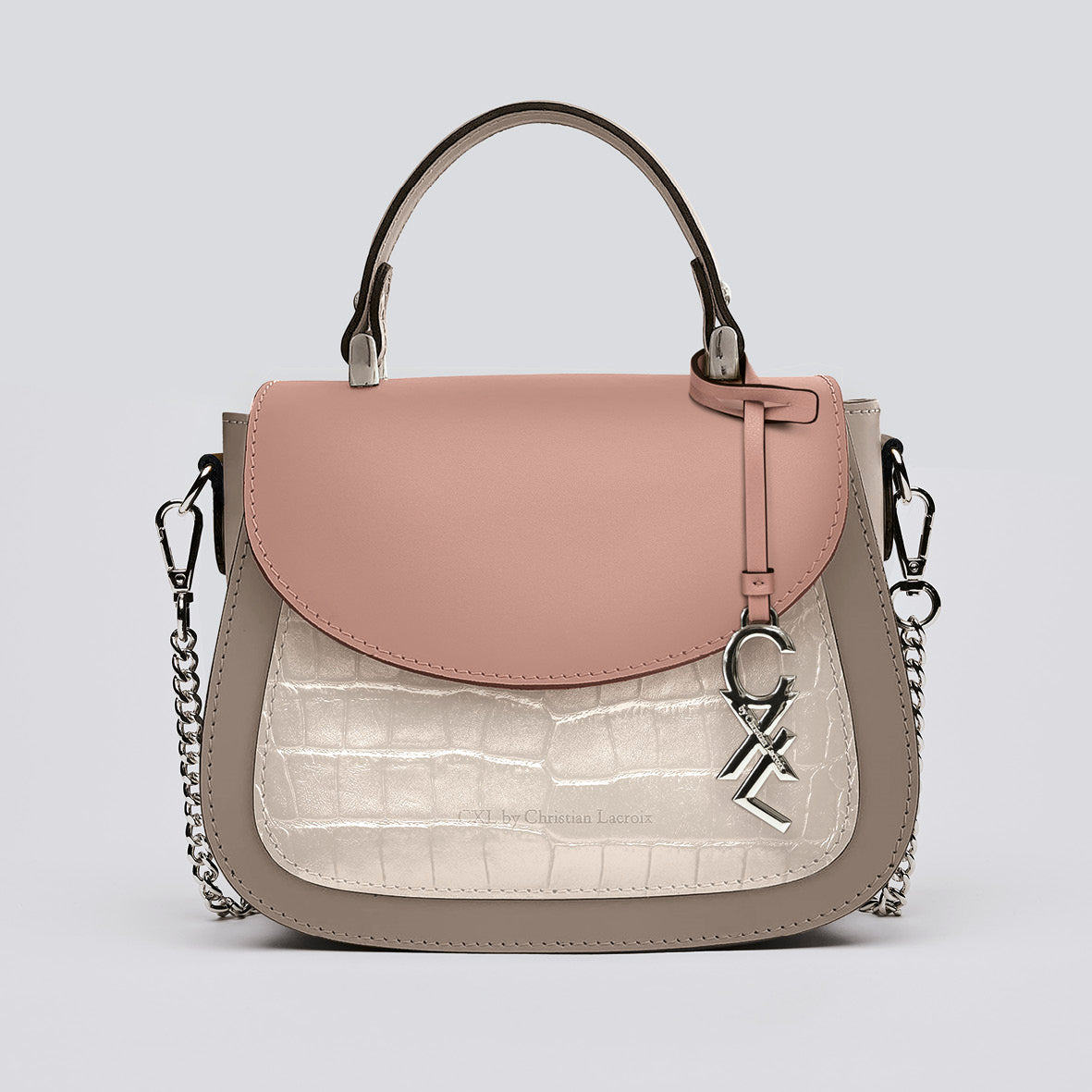 Leather handbag - Haussmann Tricolor light pink