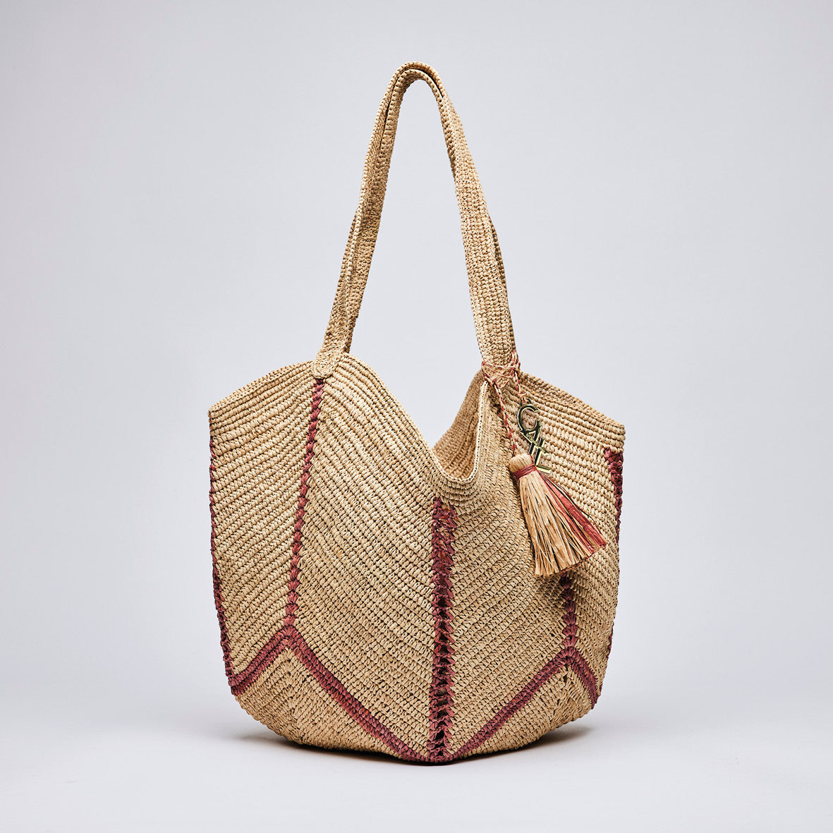 Handbag in raffia - Tina Old pink