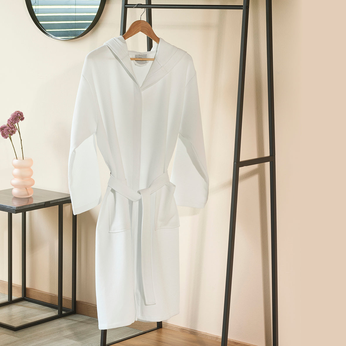 Hooded bathrobe - Nid d'abeille White