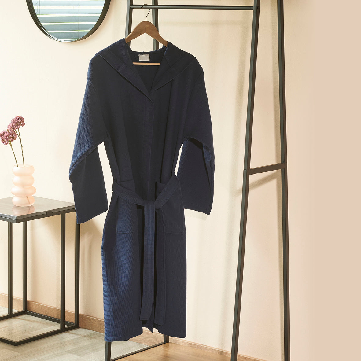 Hooded bathrobe - Nid d'abeille Dark blue