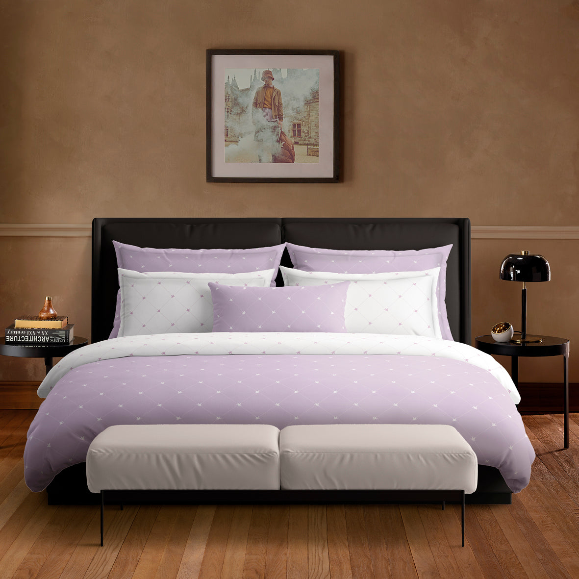 Duvet cover + pillowcase(s) cotton satin - Canards Lilac