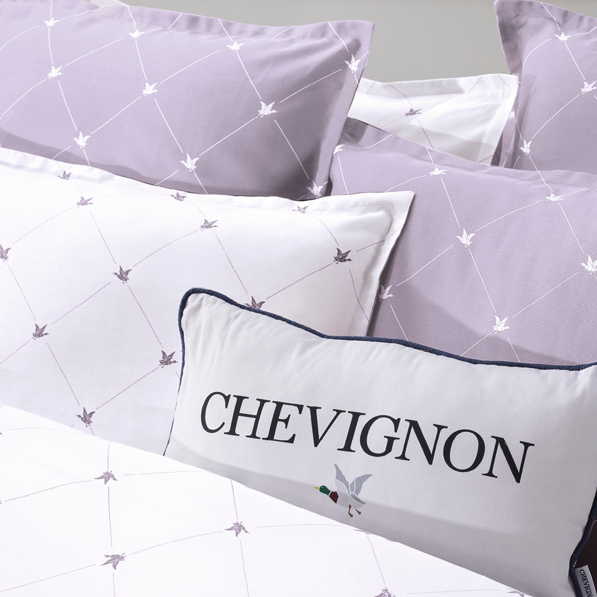 Duvet cover + pillowcase(s) cotton satin - Canards Lilac