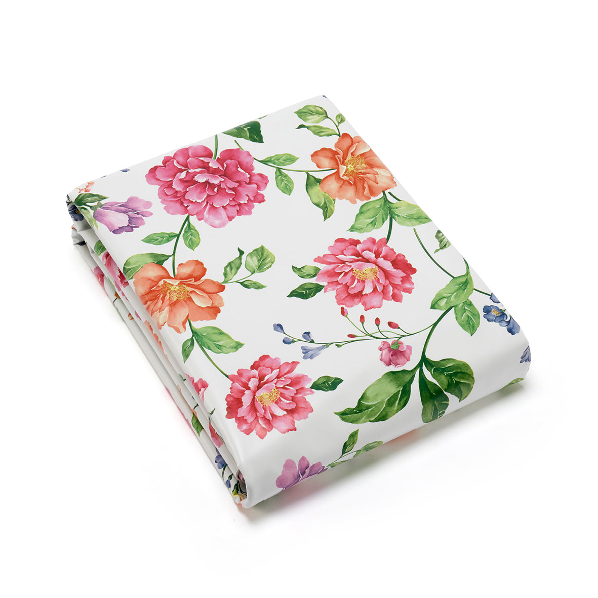 Nappe enduite anti-tache - Fleurs et feuilles Blanc