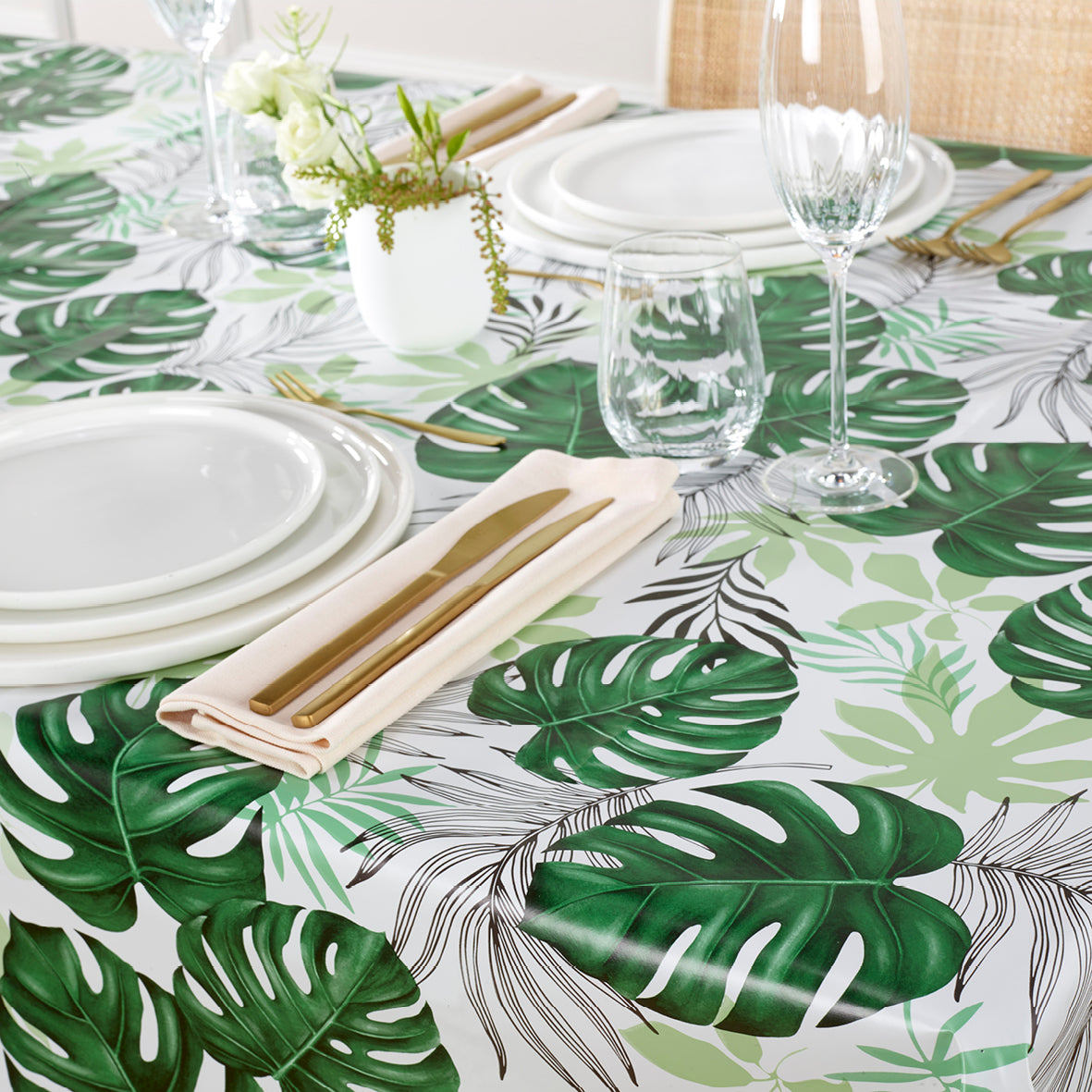 Nappe enduite anti-tache - Jardin des plantes Blanc