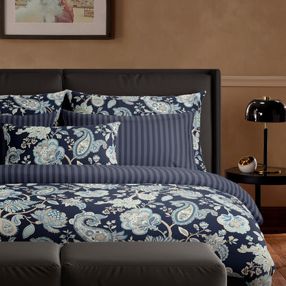 Duvet cover + pillowcase(s) cotton satin - Nuit indienne Dark blue