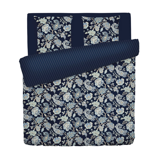 Duvet cover + pillowcase(s) cotton satin - Nuit indienne Dark blue