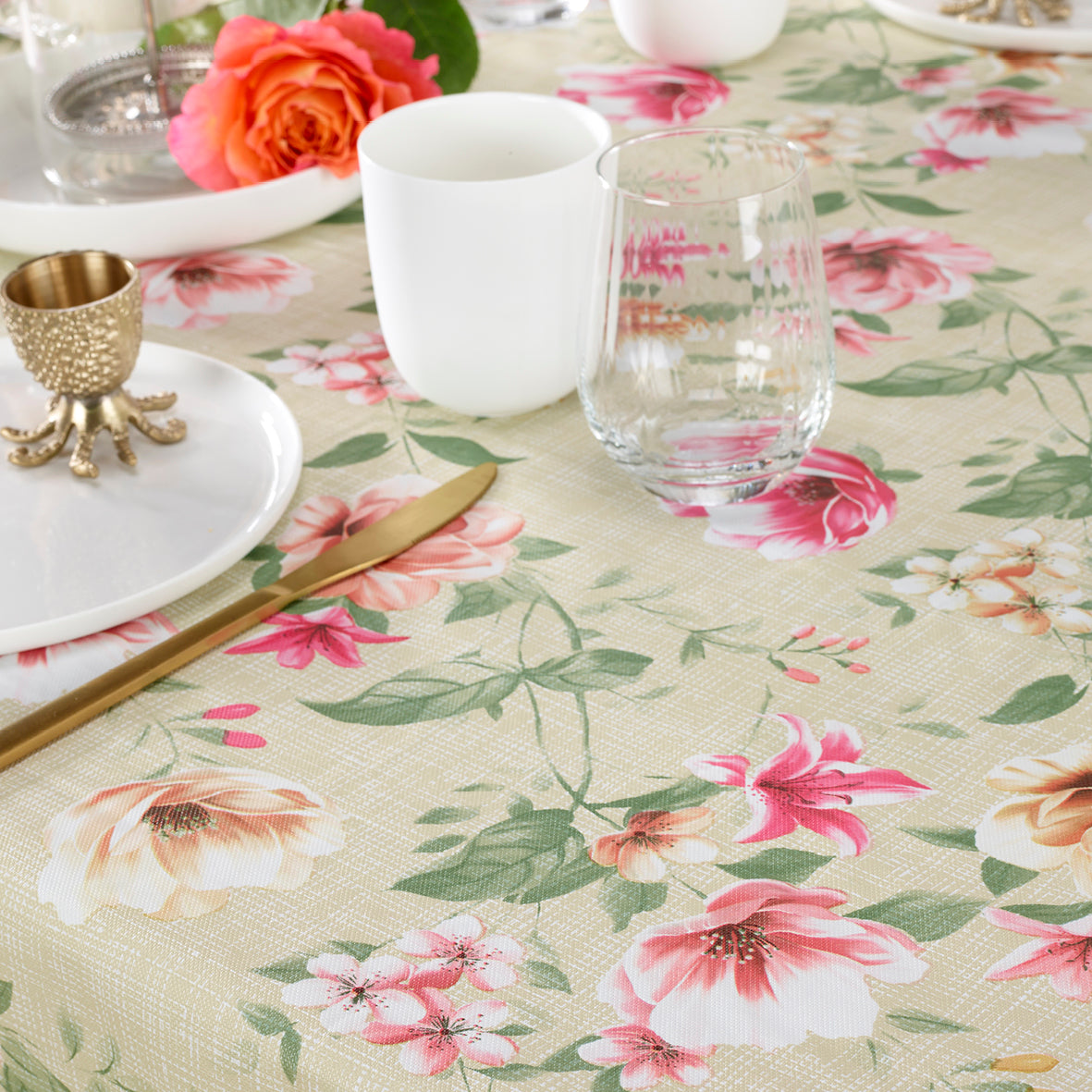 Tablecloth - Ode florale Taupe