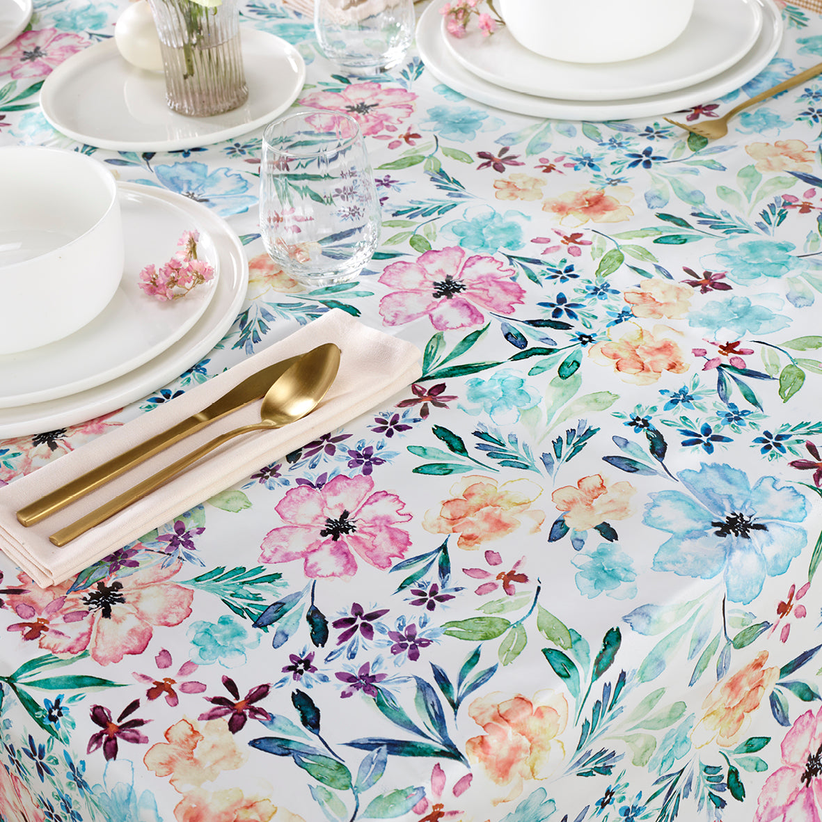 Nappe enduite anti-tache - Bosquet fleuri Multico