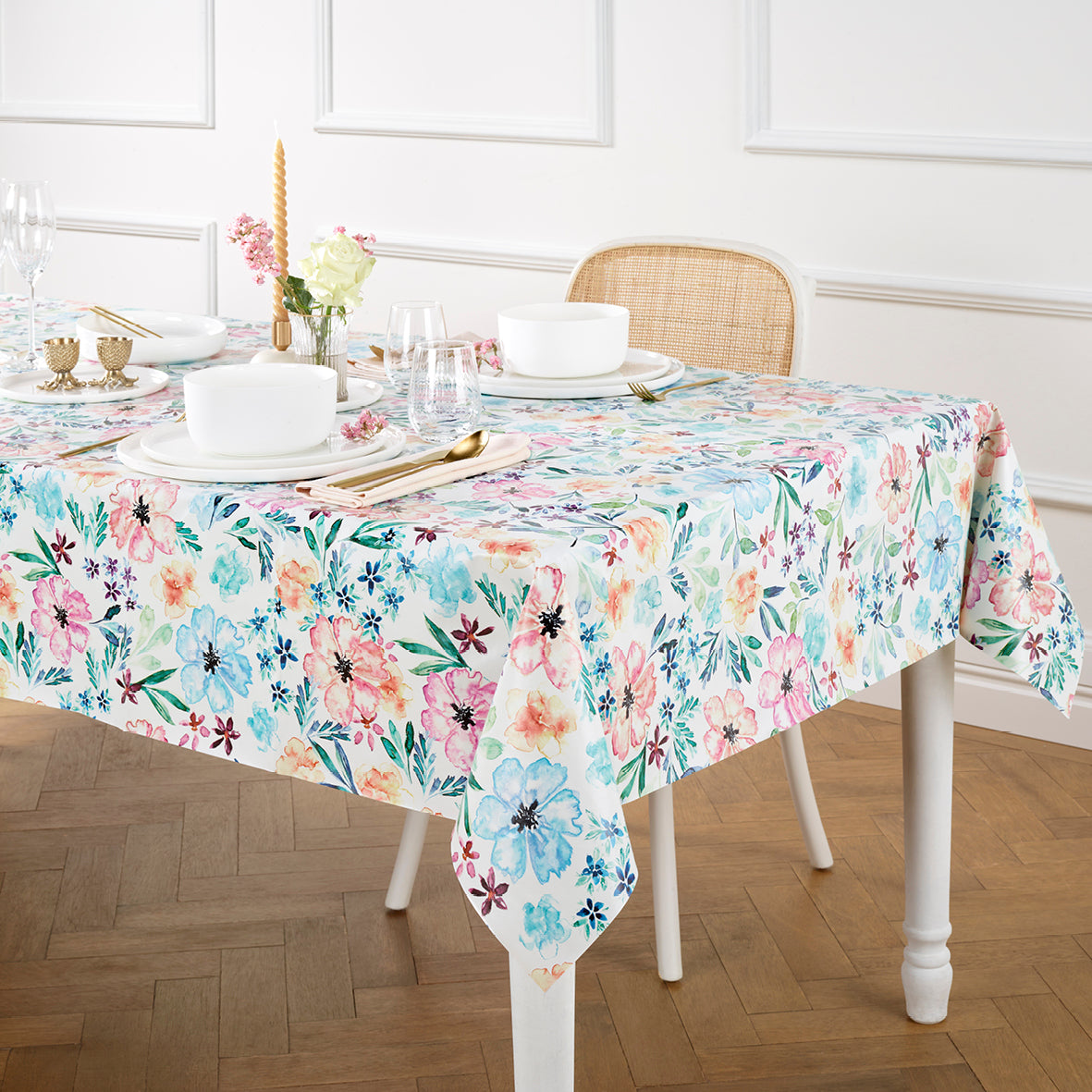 Nappe enduite anti-tache - Bosquet fleuri Multico