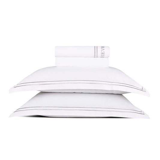 Sheet set cotton satin - Saint-Tropez Grey / White