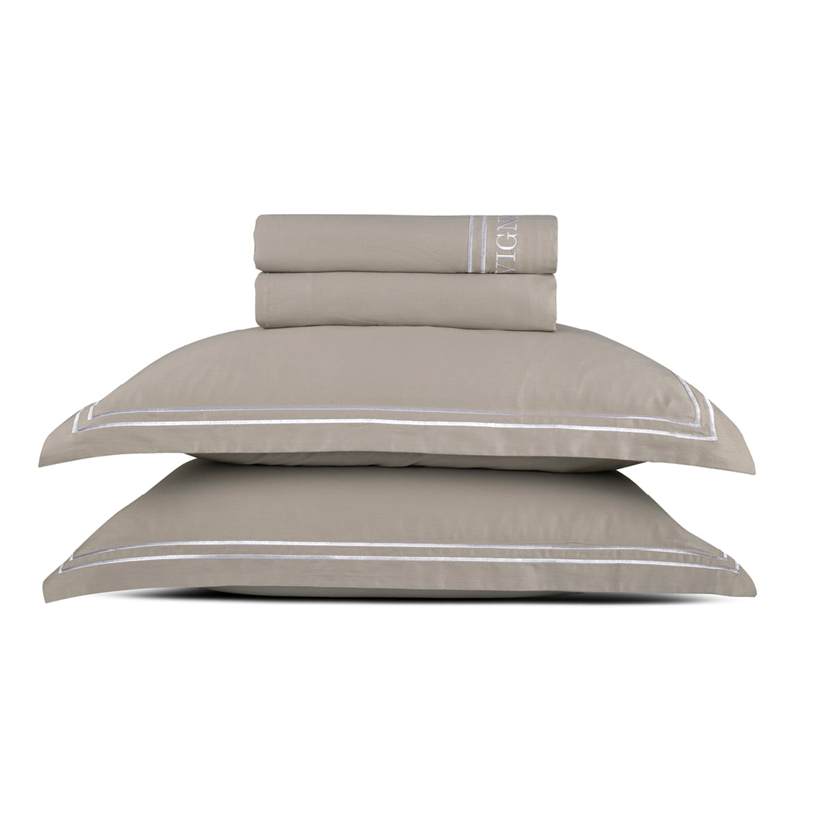 Ensemble de draps satin de coton - Saint-Tropez Blanc / Taupe