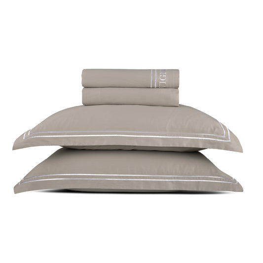 Sheet set cotton satin - Saint-Tropez White / Taupe