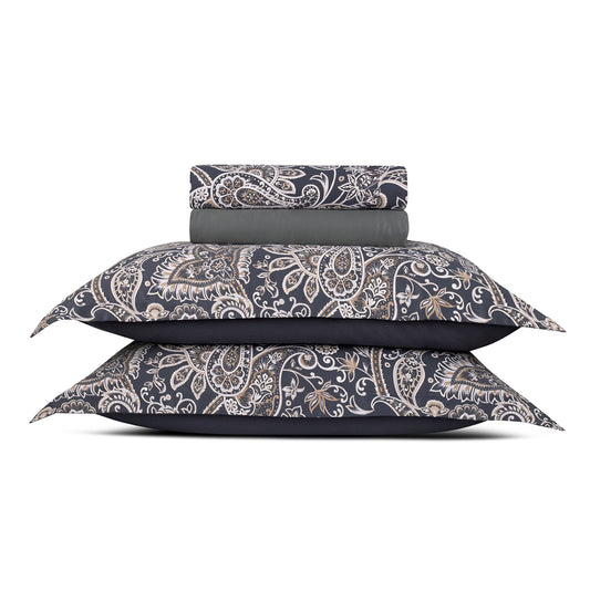 Sheet set cotton satin - Paisley Grey / Taupe