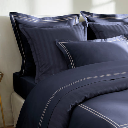 Duvet cover + pillowcase(s) cotton satin - Saint-Tropez White / Dark blue