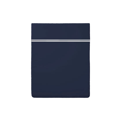 Flat sheet cotton satin - Saint-Tropez White / Dark blue