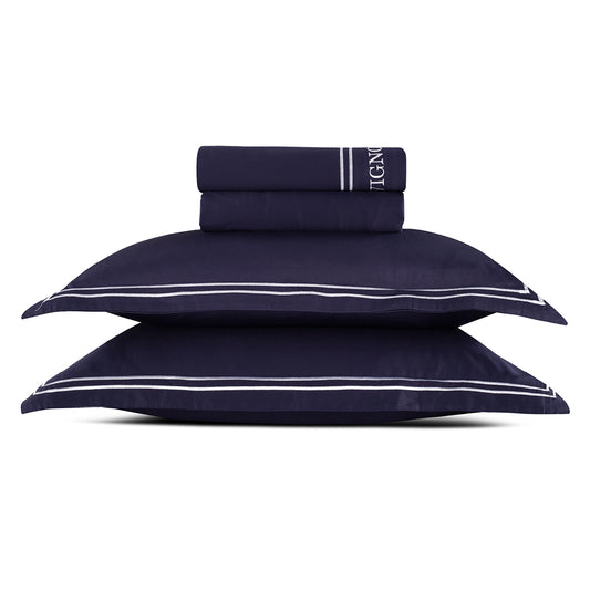 Sheet set cotton satin - Saint-Tropez White / Dark blue