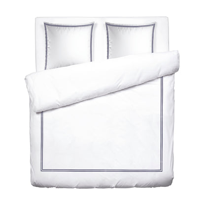 Housse de couette + taie(s) d'oreiller satin de coton Saint-Tropez Bleu foncé / Blanc