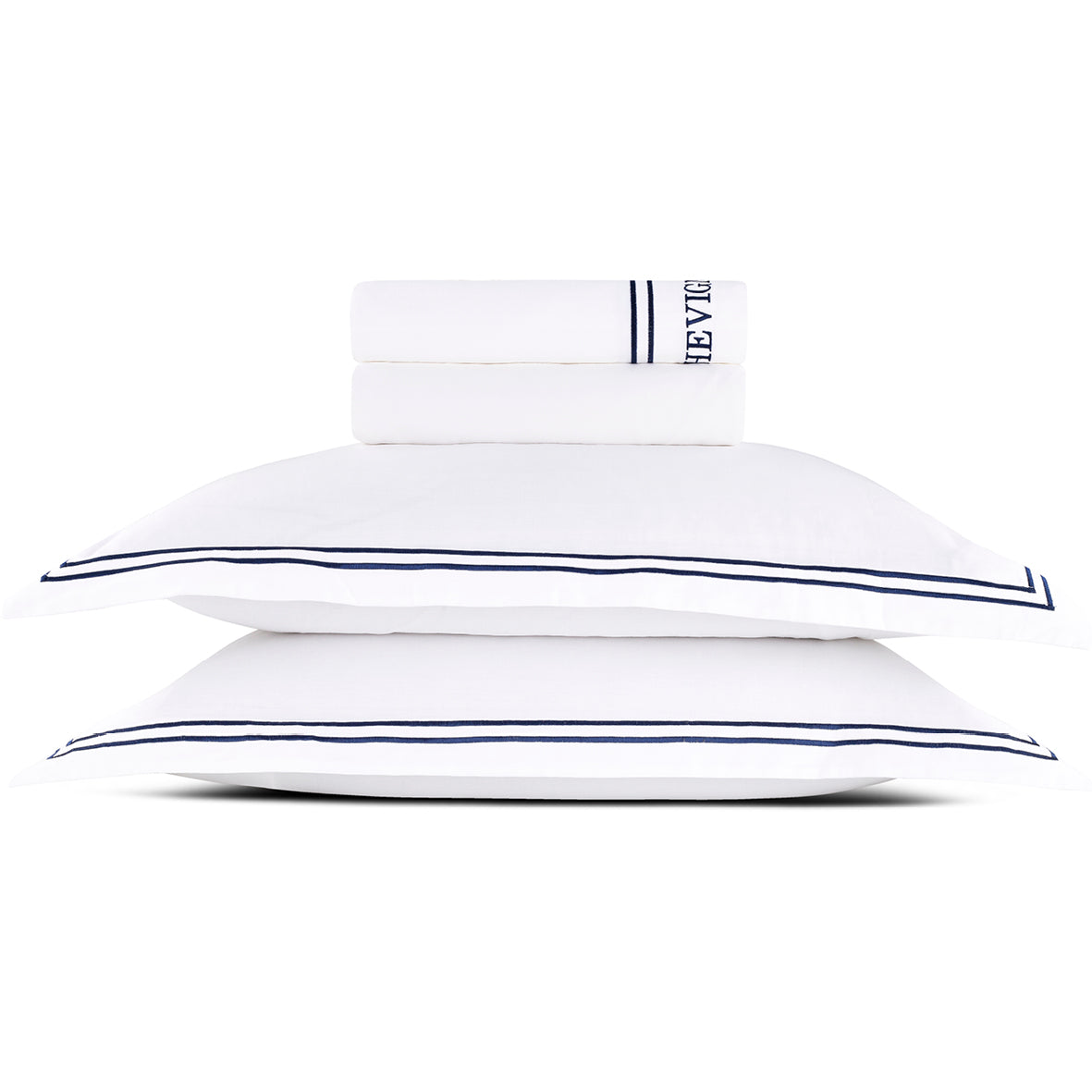 Sheet set cotton satin - Saint-Tropez Dark blue / White