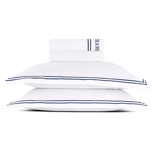 Sheet set cotton satin - Saint-Tropez Dark blue / White