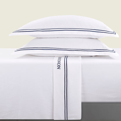 Sheet set cotton satin - Saint-Tropez Dark blue / White