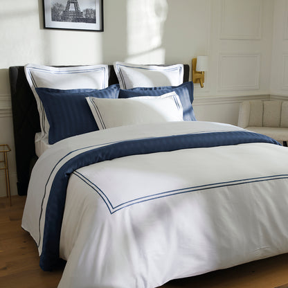 Sheet set cotton satin - Saint-Tropez Dark blue / White