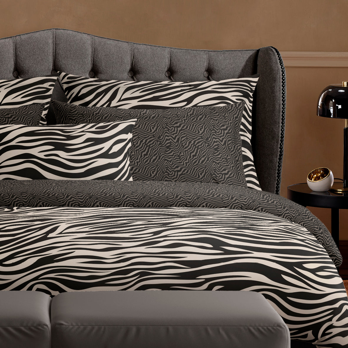 Duvet cover + pillowcase(s) cotton satin - Paradis zébré Black