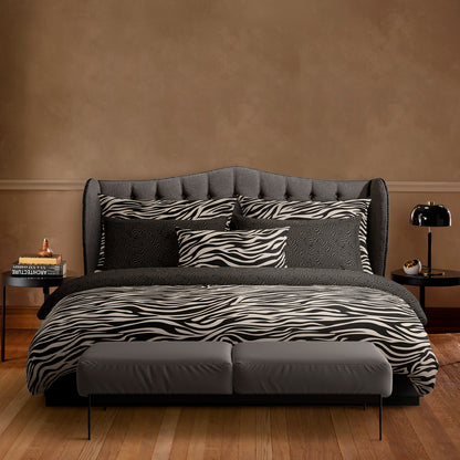 Duvet cover + pillowcase(s) cotton satin - Paradis zébré Black