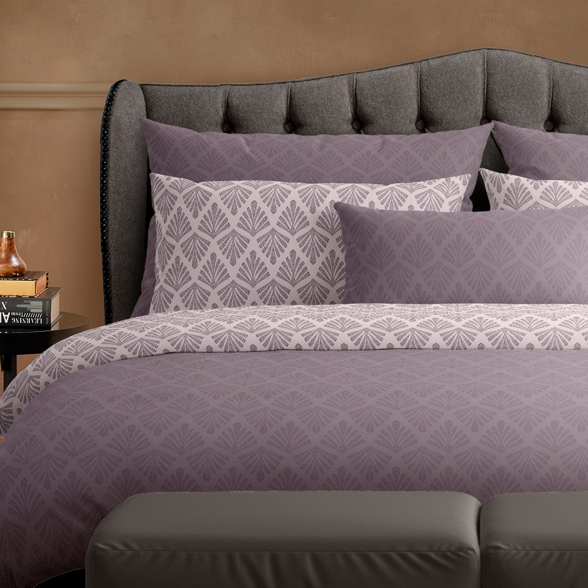 Duvet cover + pillowcase(s) cotton satin - Vibrance végétale Dark purple / Light purple