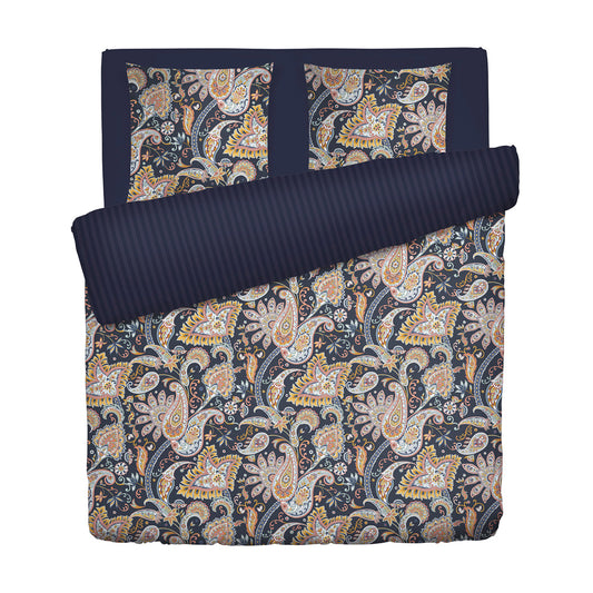 Duvet cover + pillowcase(s) cotton satin - Paisley Dark blue / Gold