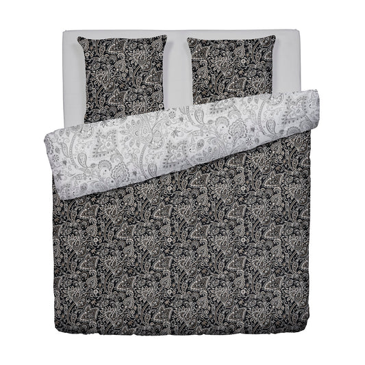 Duvet cover + pillowcase(s) cotton satin - Paisley Black