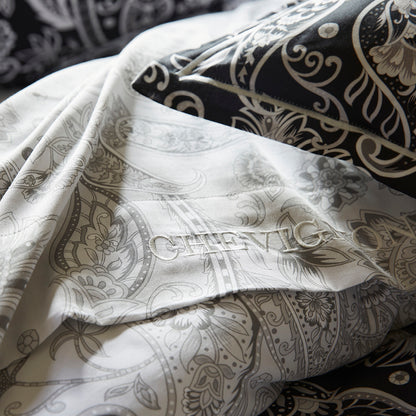 Flat sheet cotton satin - Paisley Light grey