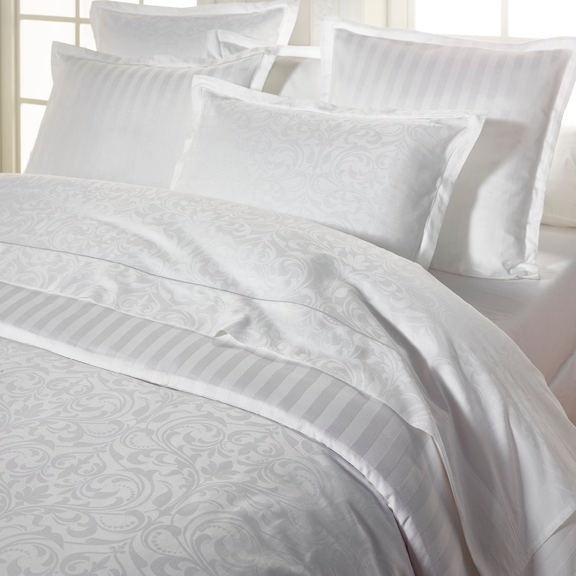 Duvet cover + pillowcase(s) cotton satin - Jacquard woven - Victorian white