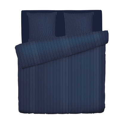 Duvet cover + pillowcase(s) cotton satin - Rayures classiques dark blue