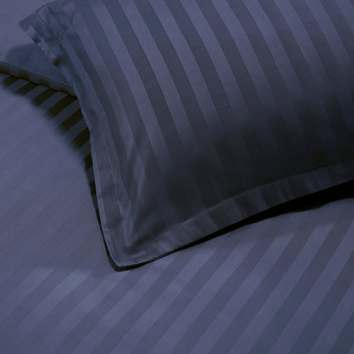 Duvet cover + pillowcase(s) cotton satin - Jacquard woven - dobby stripe dark blue