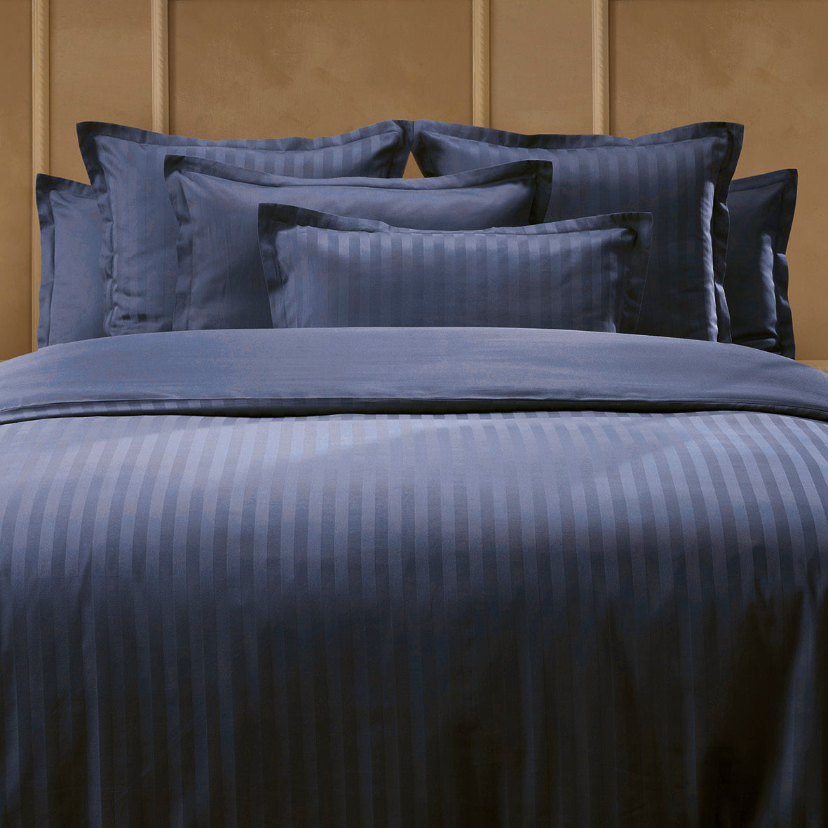 Pillowcase(s) cotton satin - Jacquard woven - dobby stripe dark blue