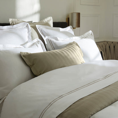 Duvet cover + pillowcase(s) cotton satin - Saint-Tropez Taupe / White