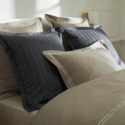 Duvet cover + pillowcase(s) cotton satin - Saint-Tropez White / Taupe