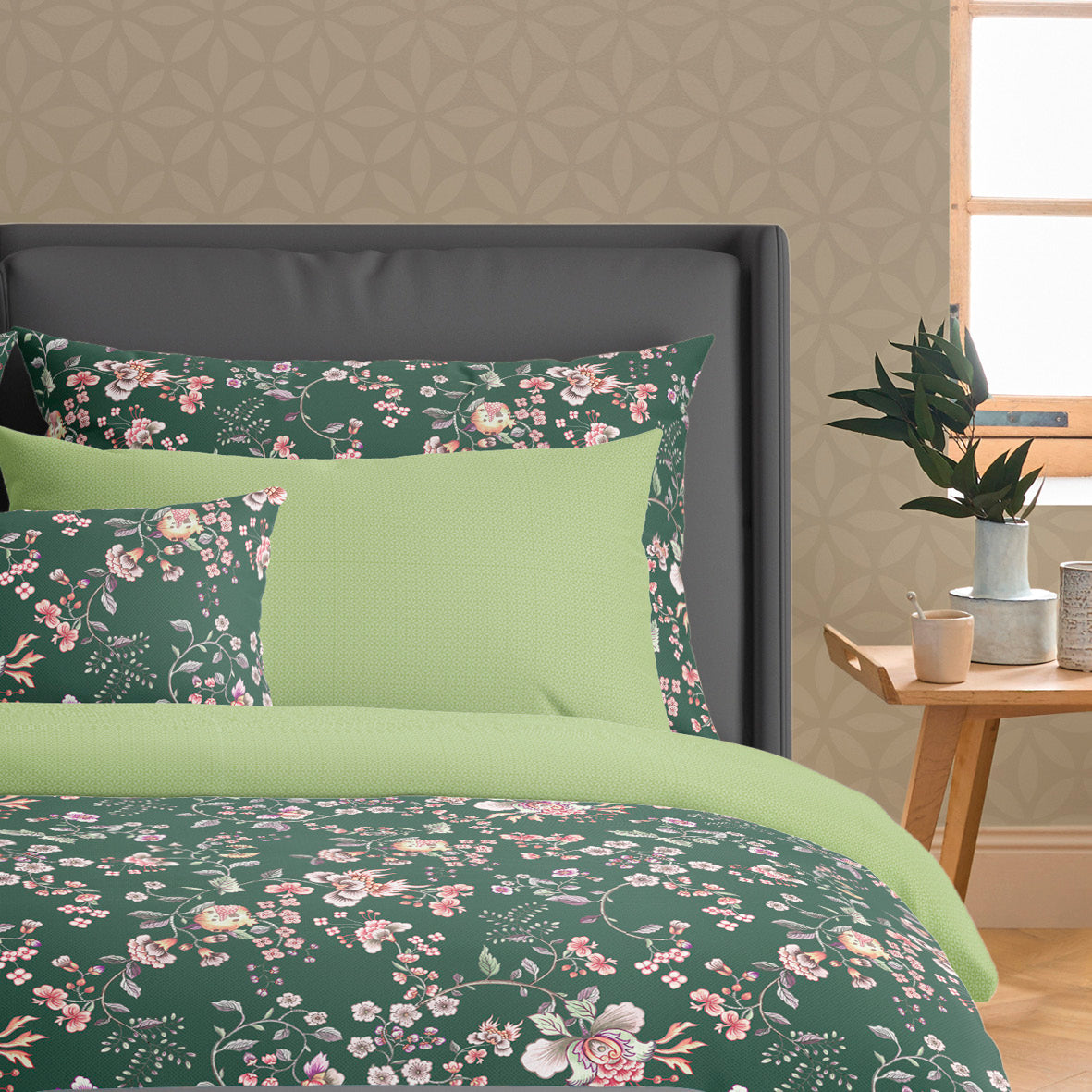 Taie(s) d'oreiller satin de coton - Murmure floral Vert