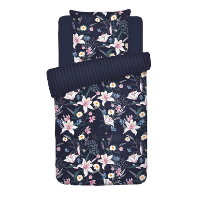 Duvet cover + pillowcase(s) cotton satin - Jardin rêveur Dark blue