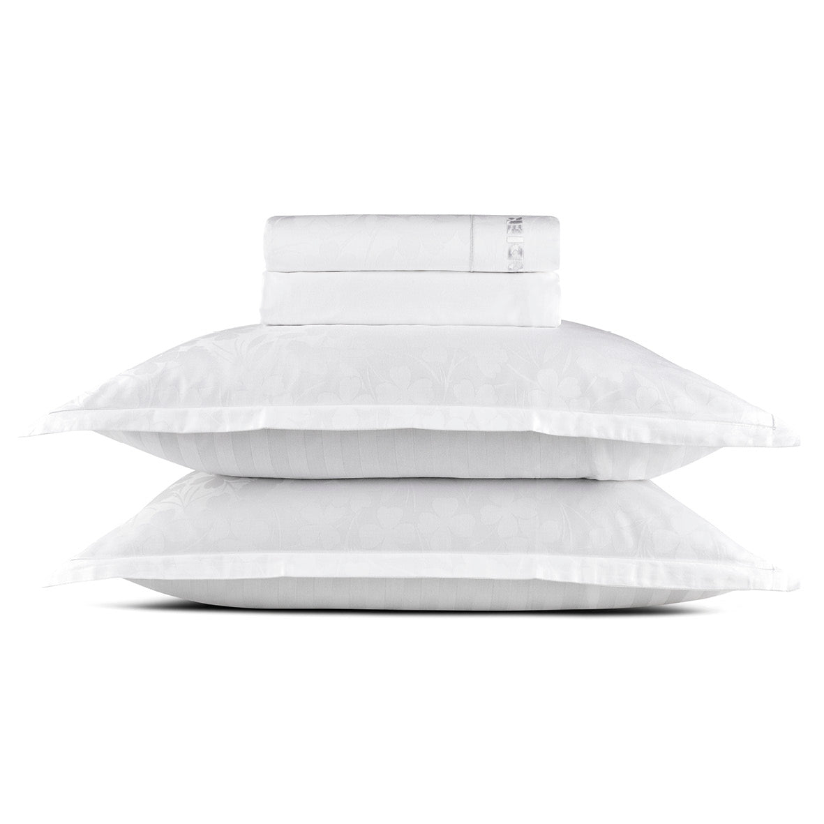 Sheet set : fitted sheet, flat sheet, pillowcase(s) in satin cotton - Jacquard woven - Petit Chênes White