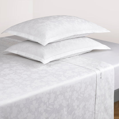 Sheet set : fitted sheet, flat sheet, pillowcase(s) in satin cotton - Jacquard woven - Petit Chênes White