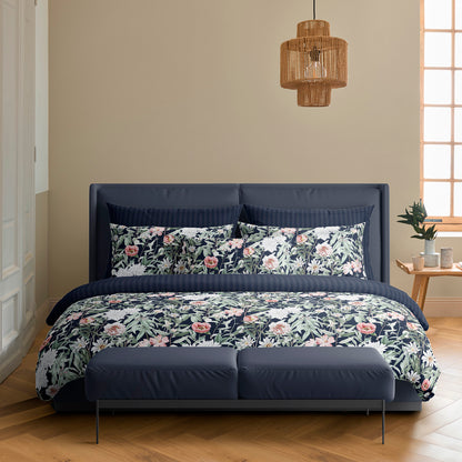 Duvet cover + pillowcase(s) cotton satin - Nuit Florale dark blue