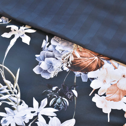 Duvet cover + pillowcase(s) cotton satin - Floraison d'hortensias dark blue