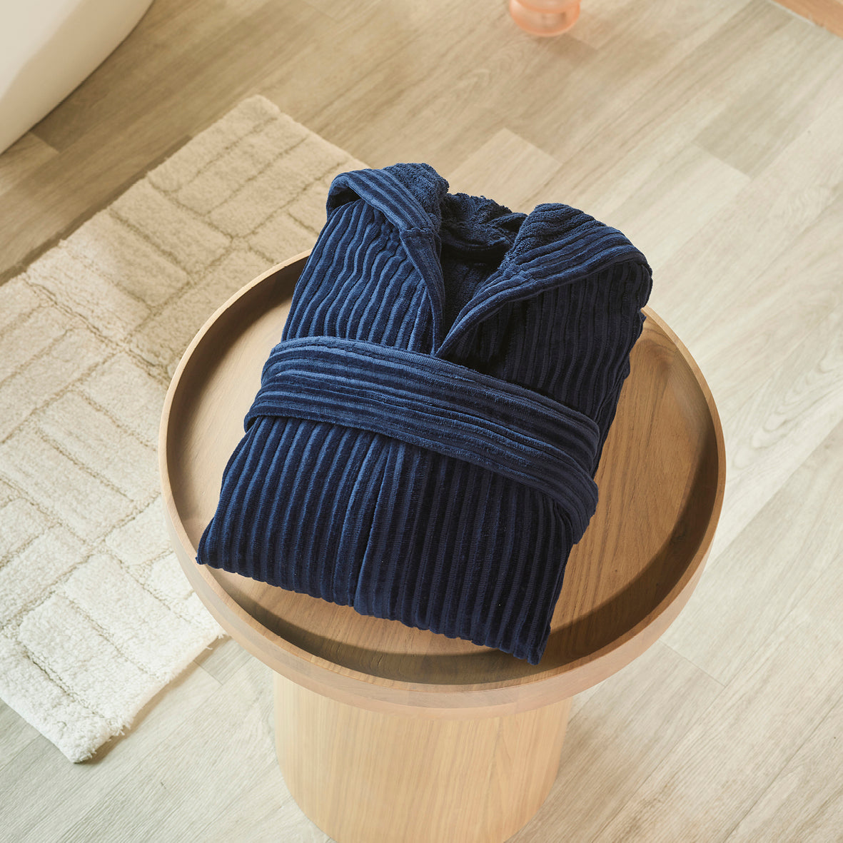 Hooded bathrobe Rayures tissées Jacquard - Dark blue