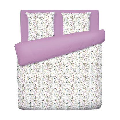 Duvet cover + pillowcase(s) cotton satin - Fleurs sauvages White / Purple