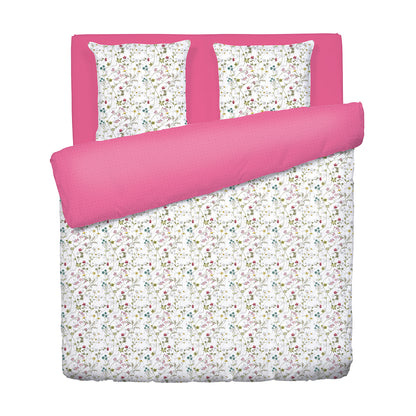 Duvet cover + pillowcase(s) cotton satin - Fleurs sauvages White / Pink